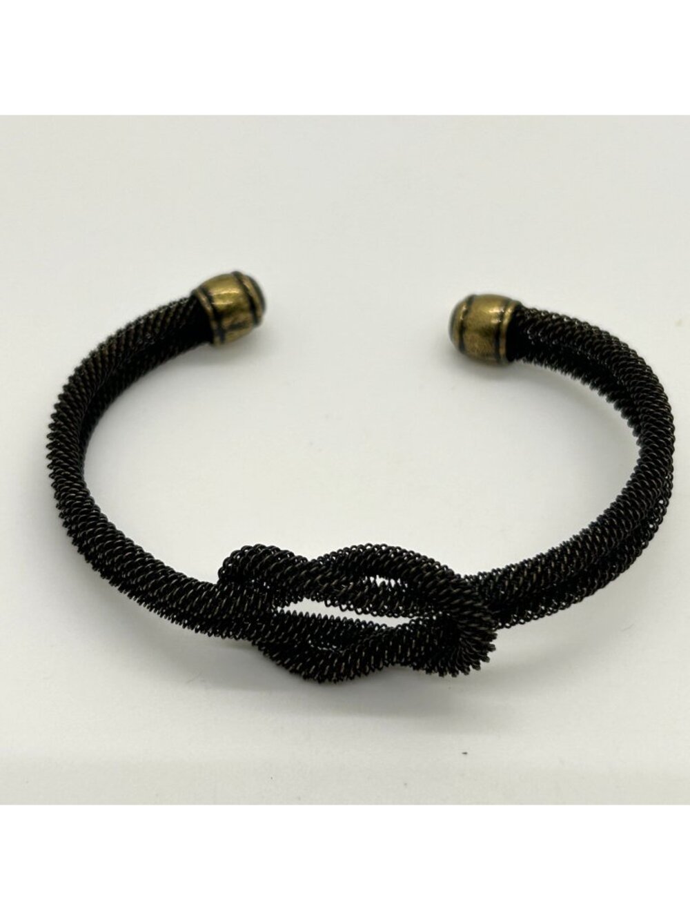 Black Mesh Love Knot Cuff Bracelet Blackened Wire Wrap Infinity Open Bangle